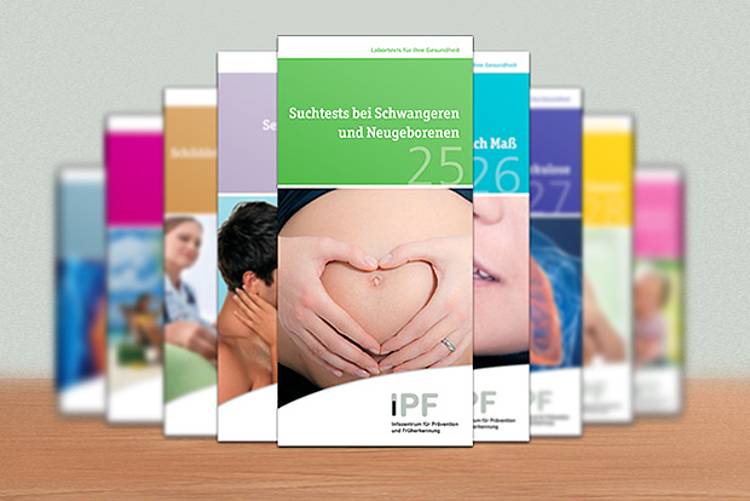 Abbildung der IPF-Faltblätter zu verschiedenen Vorsorgethemen