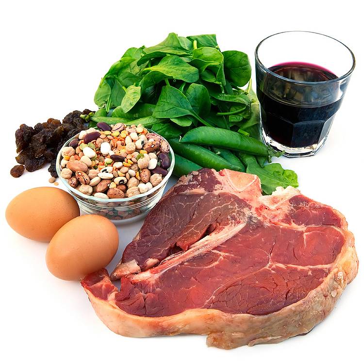 Nahrungsmittel: Fleisch, Salat, Nüsse, Trauben, Eier, Wein