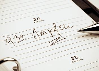 Im Taschenkalender steht bei Freitag handschriftlich eingetragen: "9.30 Uhr Impfen".